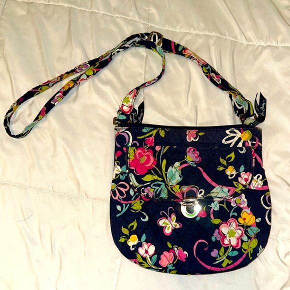 Vera Bradley Crossbody Navy with Floral & Butterfly Print Cross Body Bag - Picture 1 of 5